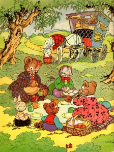 Animals having a picnic