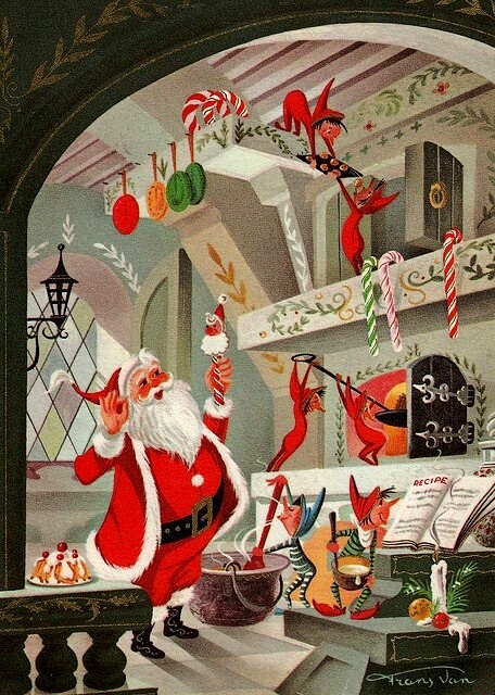 santa and elves cooking