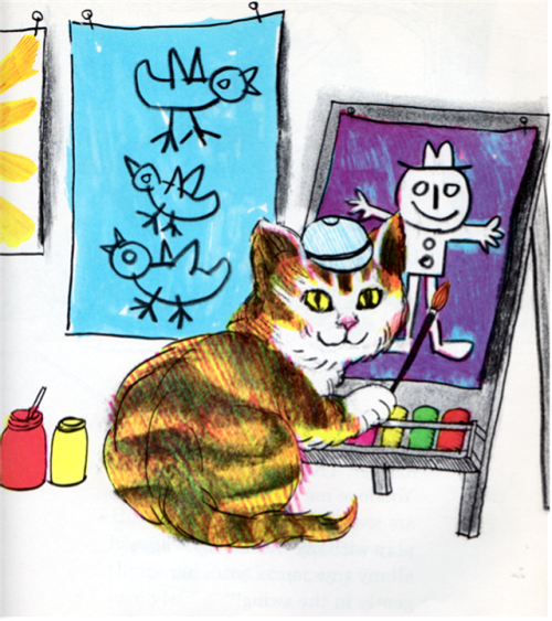 cat painting at easel